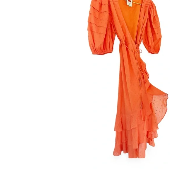 Farm Rio • Orange Ruffles Wrap Midi Dress - Picture 7 of 10